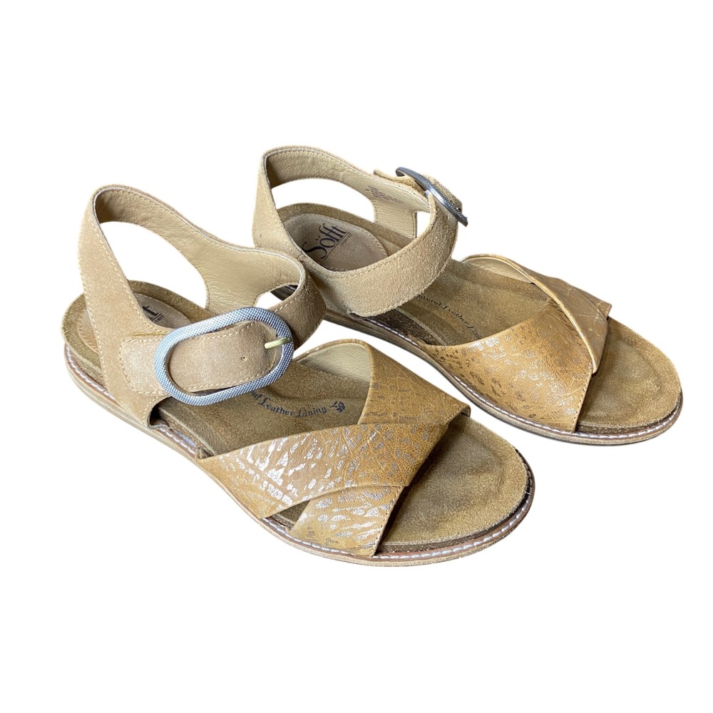 Sofft Womens Gold Metallic Leather Buckle Slingback Sandals SF0059605 Size 8M